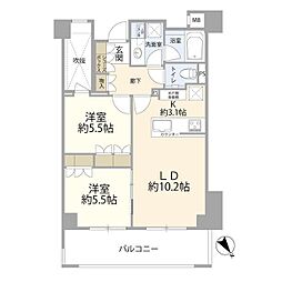 ザ パークハウス上目黒ピアース 2階2LDKの間取り