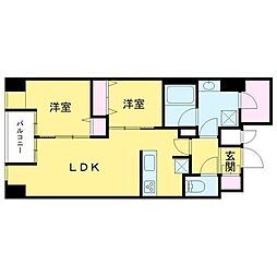 W-gates Tower 9階2LDKの間取り