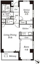 カスタリア目黒 1階2LDKの間取り