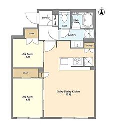 ガーデンレジデンス恵比寿 3階2LDKの間取り