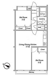 ガーデンハウス千歳船橋 1階2LDKの間取り