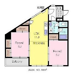 ニューシャルム金沢文庫 2LDKの間取図画像