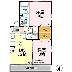 ポラリスB 2DKの間取図画像
