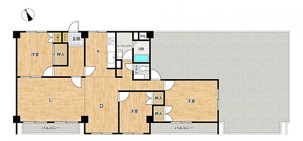 最上階角部屋！3LDKに19坪超のテラス付きの間取りです♪