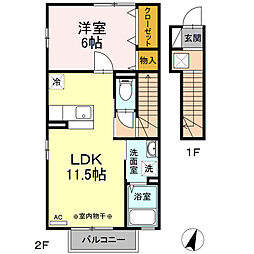 グレイスコート清原台B 1LDKの間取図画像