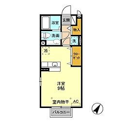 シェル駒生C ワンルームの間取図画像