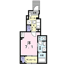 ヴァイスハイト 1Kの間取図画像