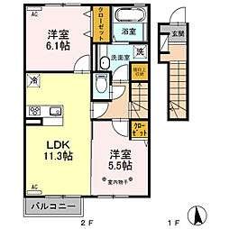 コートヤードE 2LDKの間取図画像