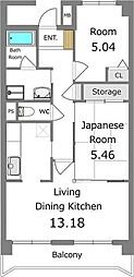 リバティオーク 2LDKの間取図画像