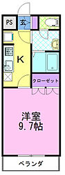 レジデンスシェルル 1Kの間取図画像