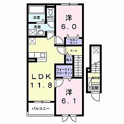 バリーフィールド D 2LDKの間取図画像