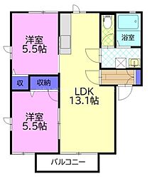 ラ・ルミエールB棟 2LDKの間取図画像