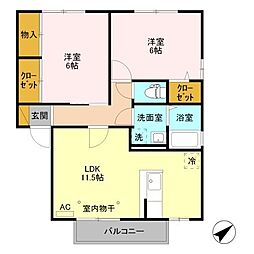 エスペランサ D 2階2LDKの間取り