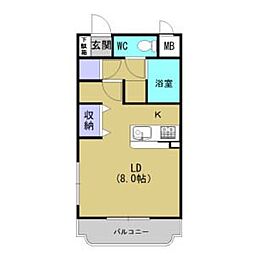 レクエルドユーミー 1階ワンルームの間取り