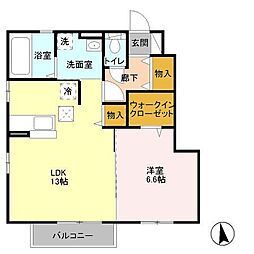 クローバーヒル城南 A 2階1LDKの間取り