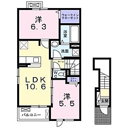 キャサブランカ 5 2階2LDKの間取り