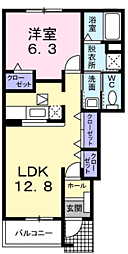 カーサ・ヒロB 1LDKの間取図画像