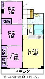 マンション桜 3LDKの間取図画像