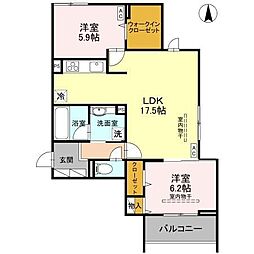 宇都宮市ゆいの杜6丁目アパート 2LDKの間取図画像