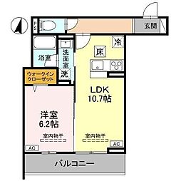 宇都宮市ゆいの杜6丁目アパート 1LDKの間取図画像