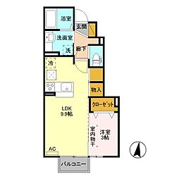 サニーフラットD 1LDKの間取図画像