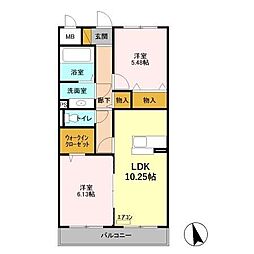 ジュールフェリエ 2LDKの間取図画像