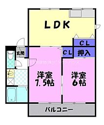 サンライズA 2LDKの間取図画像