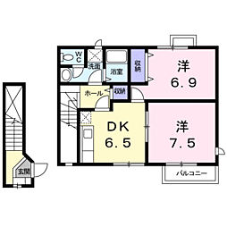 シャン・ド・フルール 2DKの間取図画像