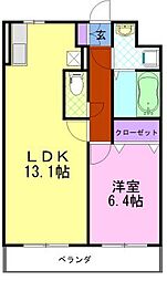 モアベリー 1LDKの間取図画像
