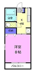 窪屋敷ハイツ 1Kの間取図画像