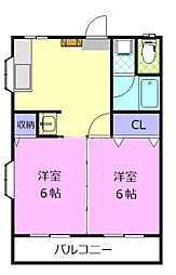 ハイツプチトマト 2階2DKの間取り