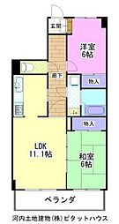 グランドハイツ今泉東棟 2LDKの間取図画像