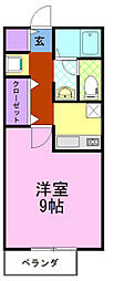 陽だまりハイツ2000B 1Kの間取図画像