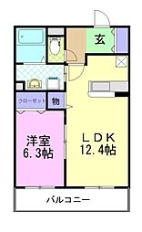 シャルマン・テール 1LDKの間取図画像