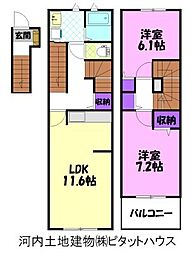 プロムナード高田A 2LDKの間取図画像