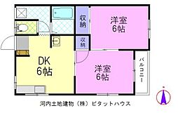 和光コーポ 2DKの間取図画像