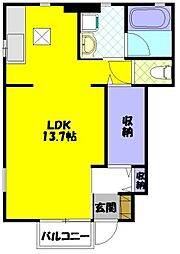 ウェルシー2 1Kの間取図画像