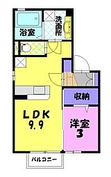 クラージュA 1LDKの間取図画像