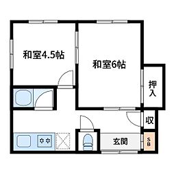 都営新宿線 一之江駅 徒歩10分の賃貸アパート 2階2Kの間取り