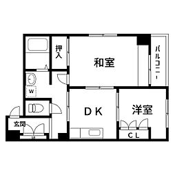 都営新宿線 篠崎駅 徒歩20分の賃貸マンション 2階2DKの間取り