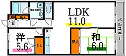 都営新宿線 篠崎駅 徒歩26分の賃貸マンション 3階2LDKの間取り