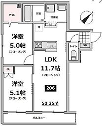 都営新宿線 船堀駅 徒歩10分の賃貸マンション 2階2LDKの間取り