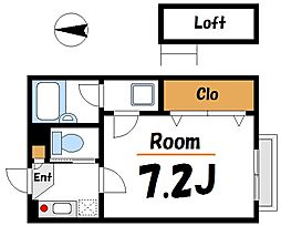 都営新宿線 船堀駅 徒歩13分の賃貸アパート 2階1Kの間取り