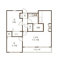 都営新宿線 船堀駅 徒歩20分の賃貸マンション 2階2LDKの間取り