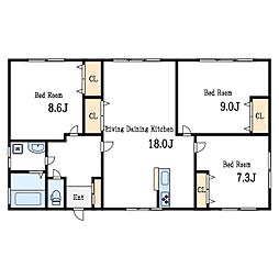 都営新宿線 船堀駅 徒歩27分の賃貸マンション 1階3LDKの間取り