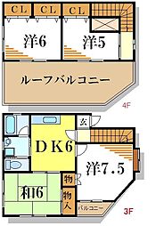 都営新宿線 瑞江駅 徒歩5分の賃貸アパート 4階4DKの間取り