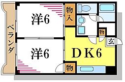 都営新宿線 瑞江駅 徒歩10分の賃貸マンション 2階2DKの間取り