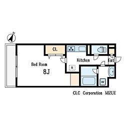 都営新宿線 瑞江駅 徒歩9分の賃貸マンション 2階1Kの間取り