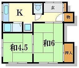 晴美荘 2Kの間取図画像