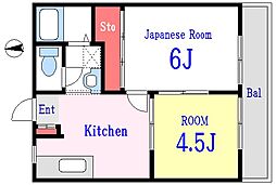 ロータスフラッツ2 2Kの間取図画像